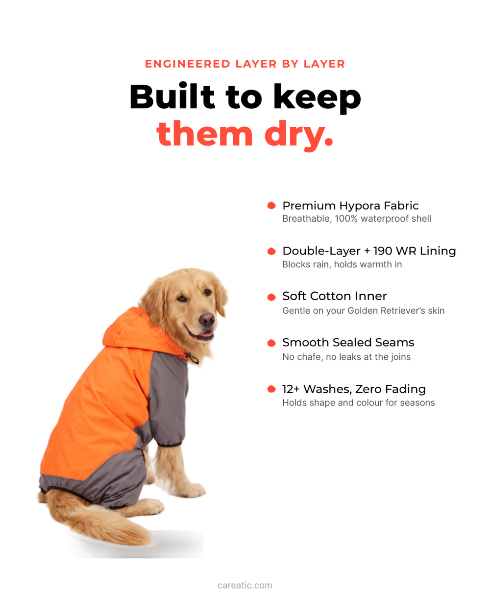 Careatic™ Chestguard Duo Jumpsuit Dog Raincoat for Golden Retriever