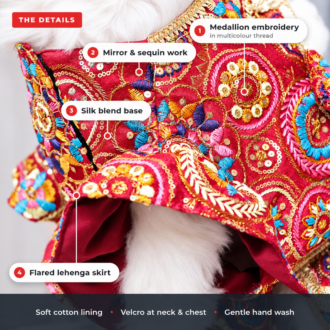 Careatic™ Royal Embroidered Dog Lehenga for Golden Retriever