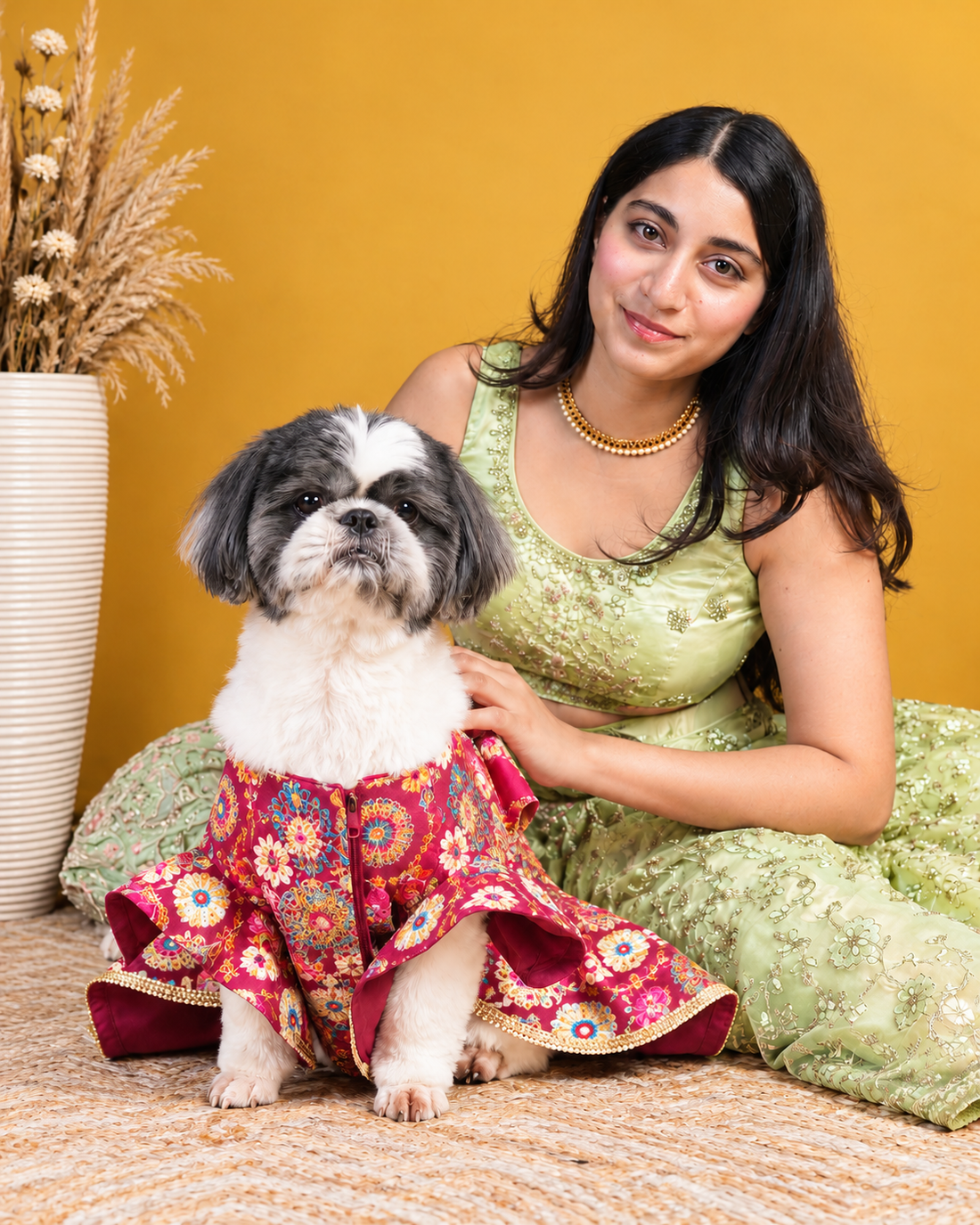 Careatic™ Royal Embroidered Dog Lehenga for Golden Retriever