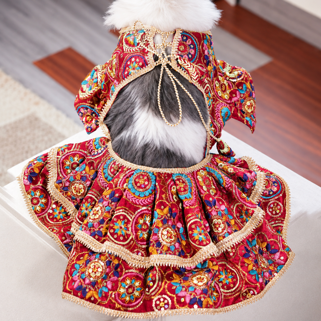 Careatic™ Royal Embroidered Dog Lehenga for Golden Retriever