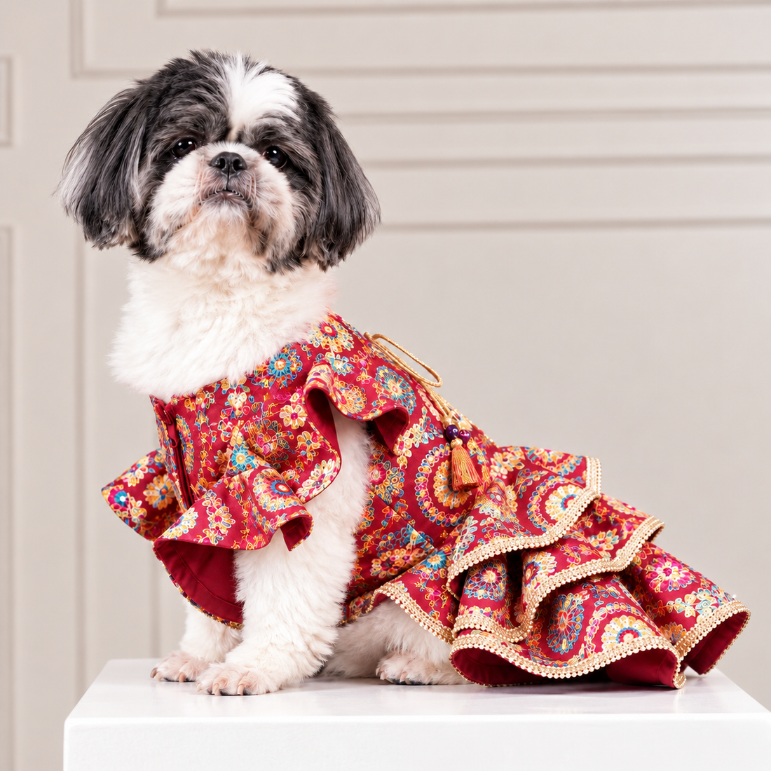 Careatic™ Royal Embroidered Dog Lehenga for Golden Retriever