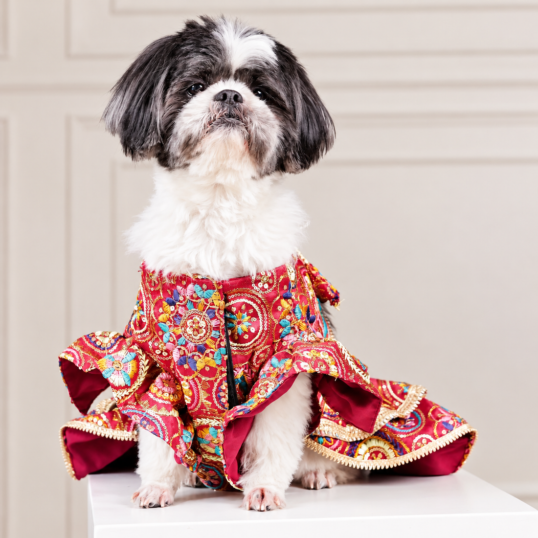 Careatic™ Royal Embroidered Dog Lehenga for Golden Retriever