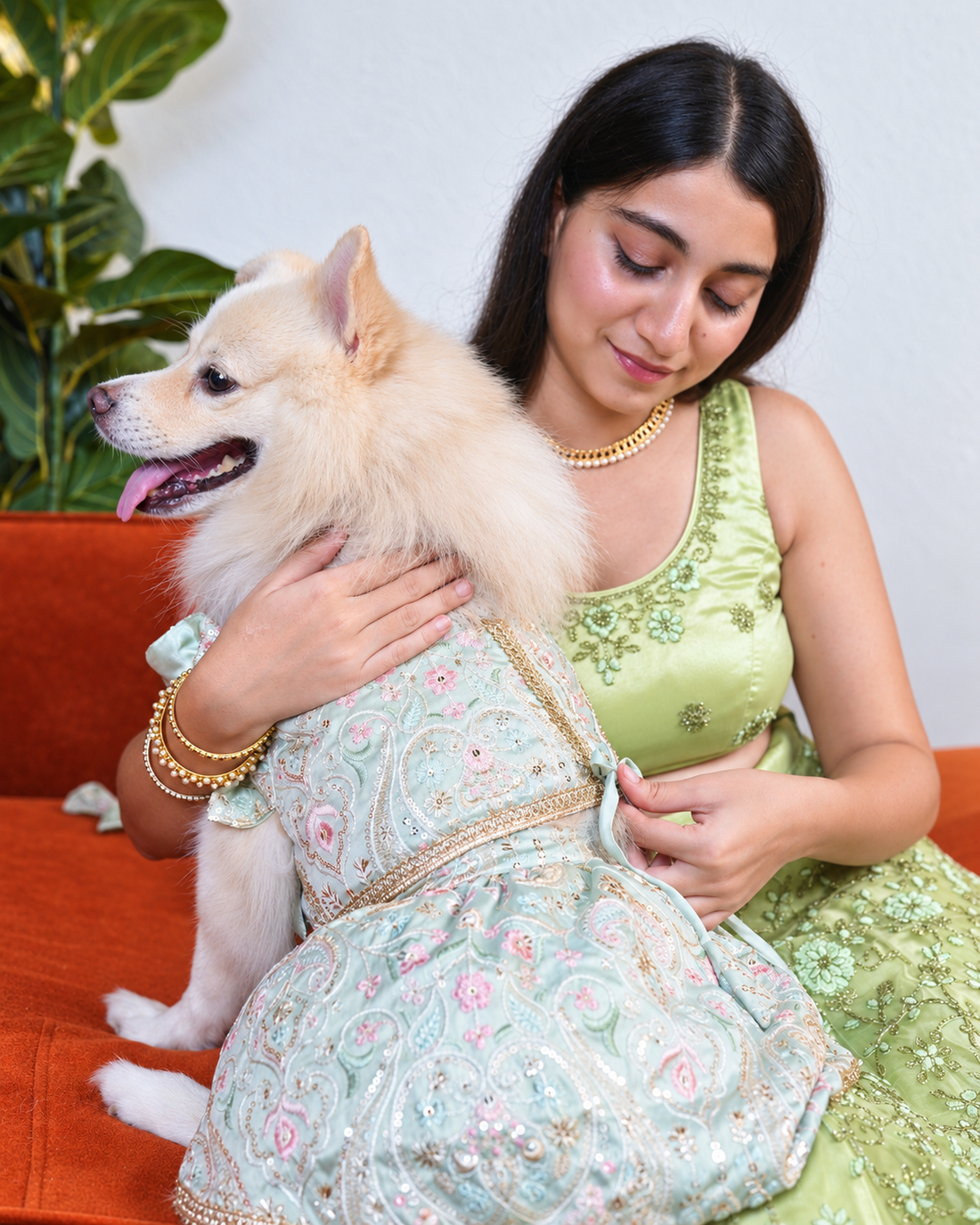 Careatic™ Elaichi Ghera Dog Lehenga