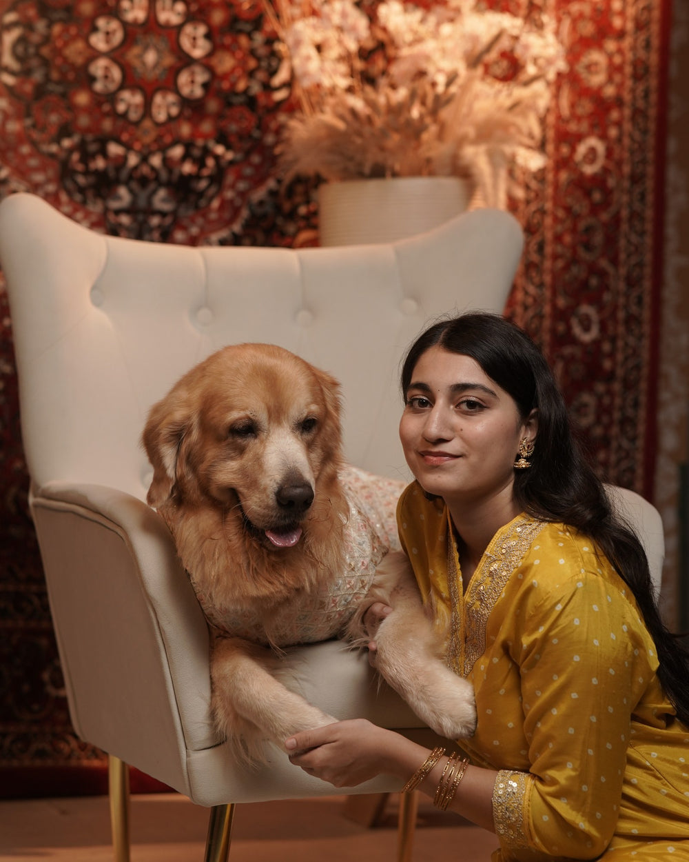 Ivory Chandni dog kurta on a Golden Retriever