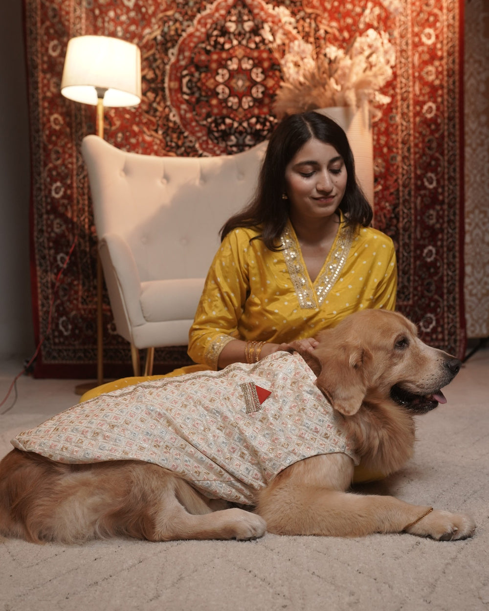 Ivory Chandni dog kurta on a Golden Retriever