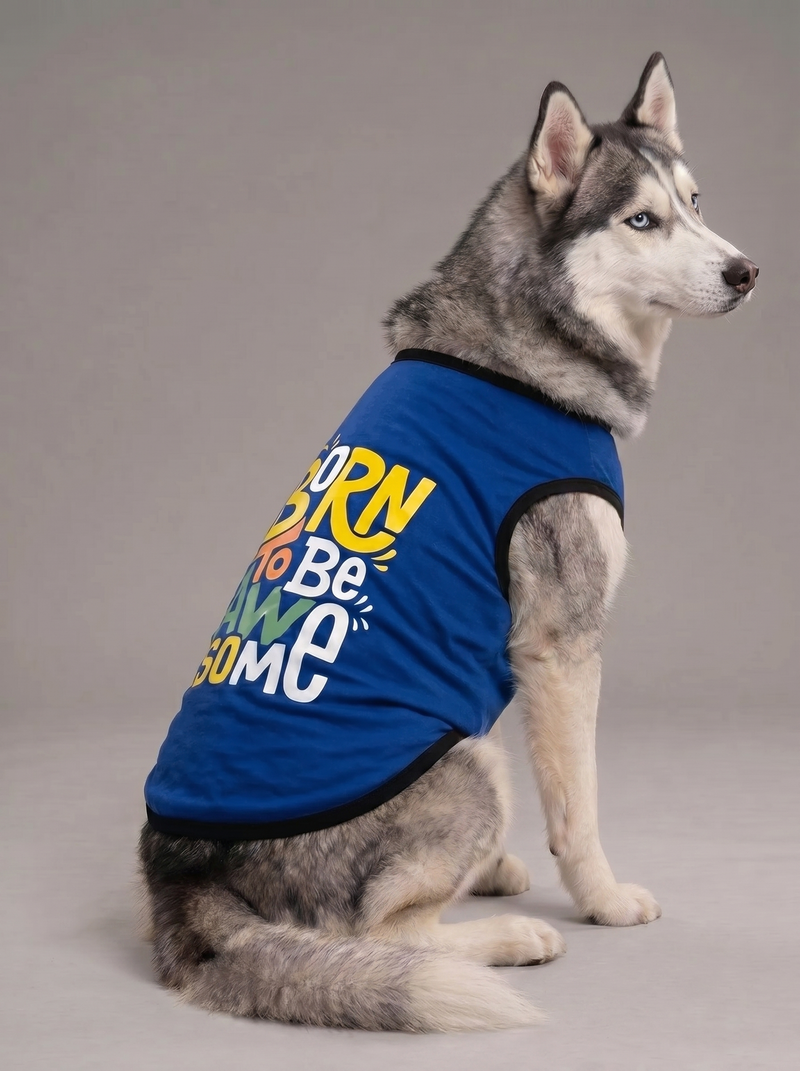 Careatic™ Born to Be Awesome Blue Dog T-Shirt for Husky