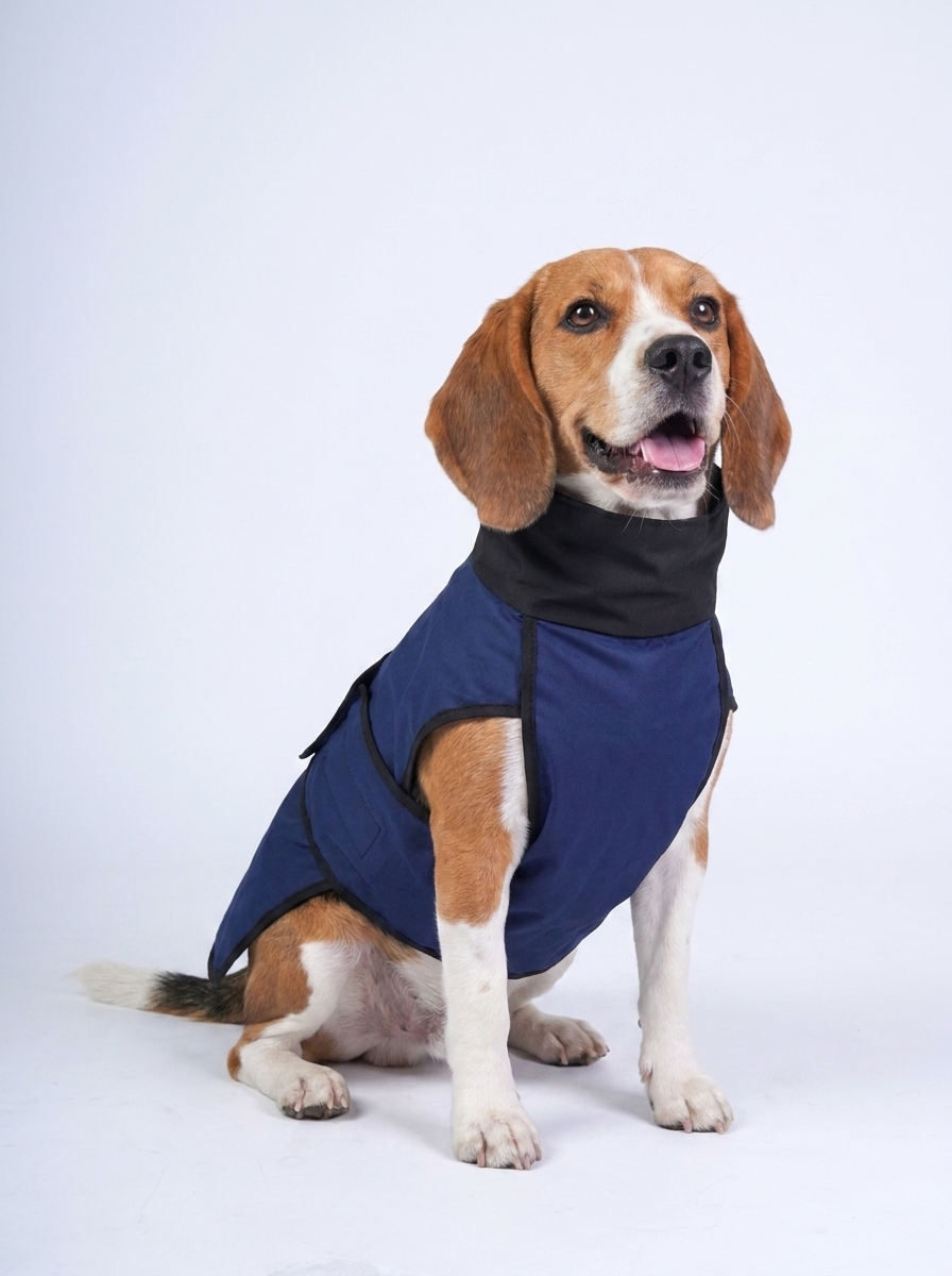 Beagle wearing the Careatic RainFlex Lite waterproof dog raincoat - front view
