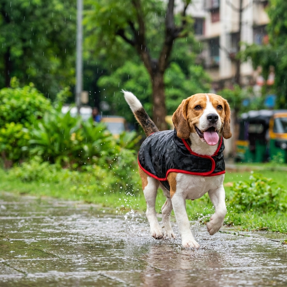 Careatic™ Black Army Sleeveless Dog Raincoat for Beagle